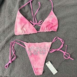 Frankies Bikinis Distorted Pink Dye Bikini Set
